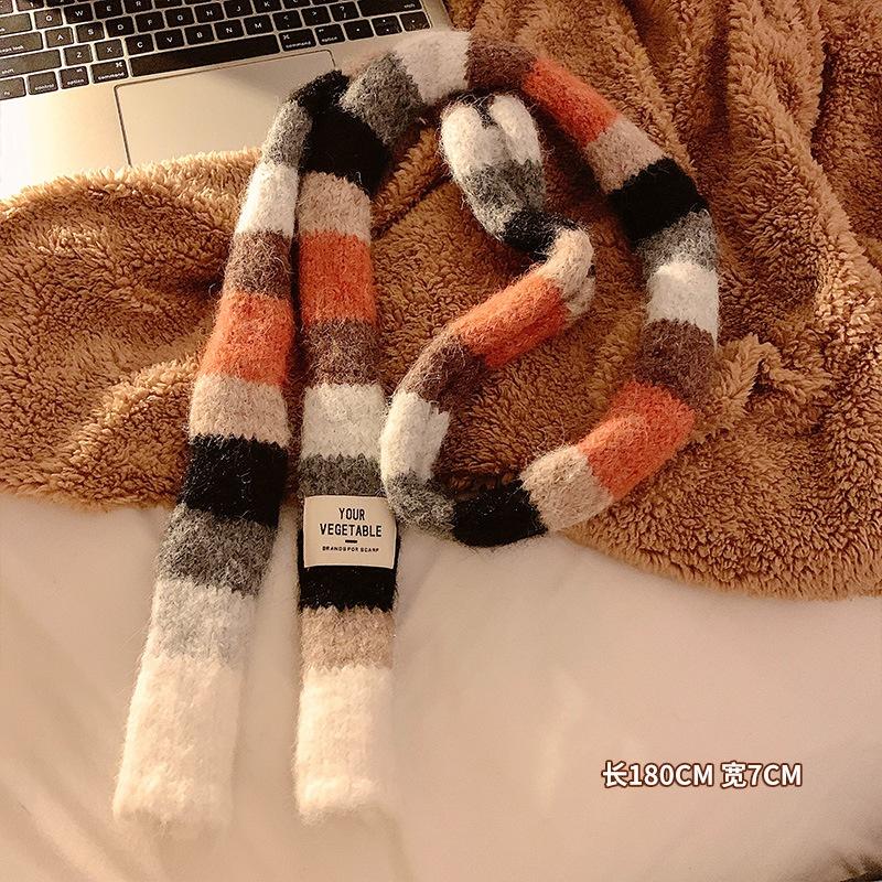 7*180cm Y2K Styles Rainbow Color Winter Warm Knitted Small Scarf Women Scarves Shawls Lady Soft Wraps Neckerchief Hair Band