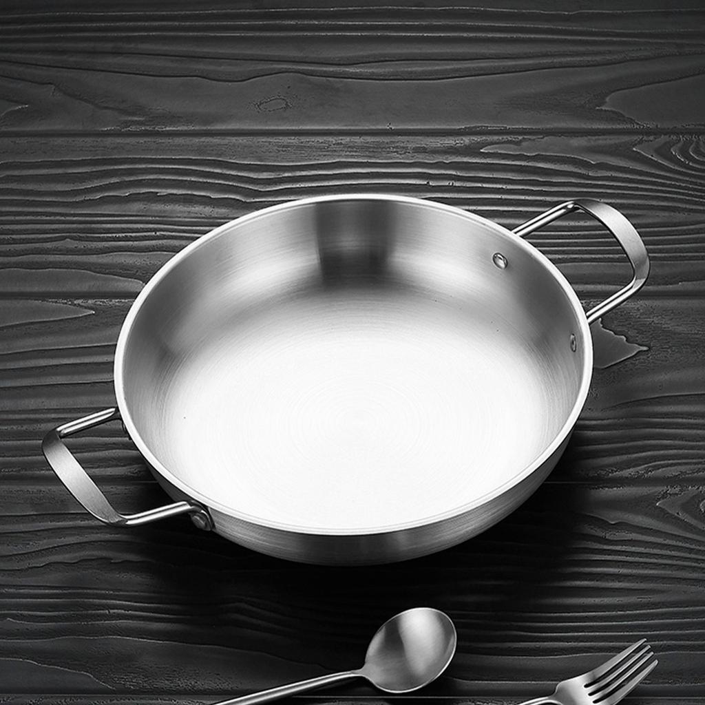 Dual Loop Handle Frying Pans 1350ML Thicken Stainless Steel Flat Bottom Skillet for Cooking Seafood