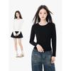 Shoulder Long Sleeved T-shirt for Women In Autumn, Solid Color Short, Slim Fit, Elastic Inner Layer, Small Top, Women's Black Base Shirt