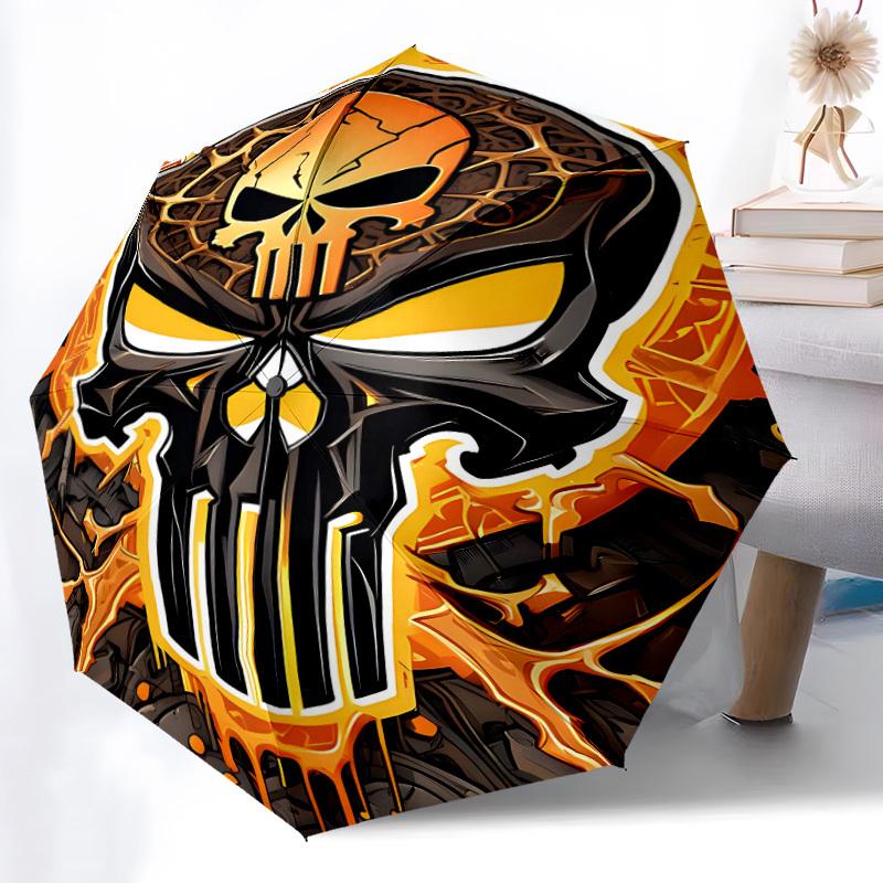 1pc Skull Fashionable Auto Opening/Closing Folding Umbrella with 8 Bones, Windproof Portable, Daily Use053