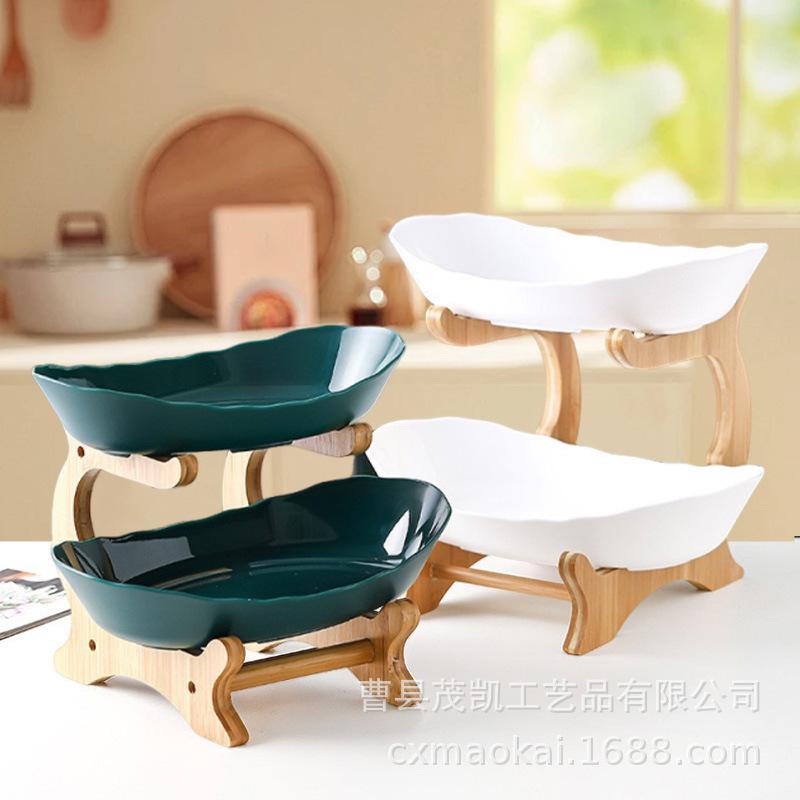 Bambus mehrschichtige Obstschale Snackschale Wohnzimmer Teetisch Snackschale Haushalt Süßigkeitenschale Obstkorb