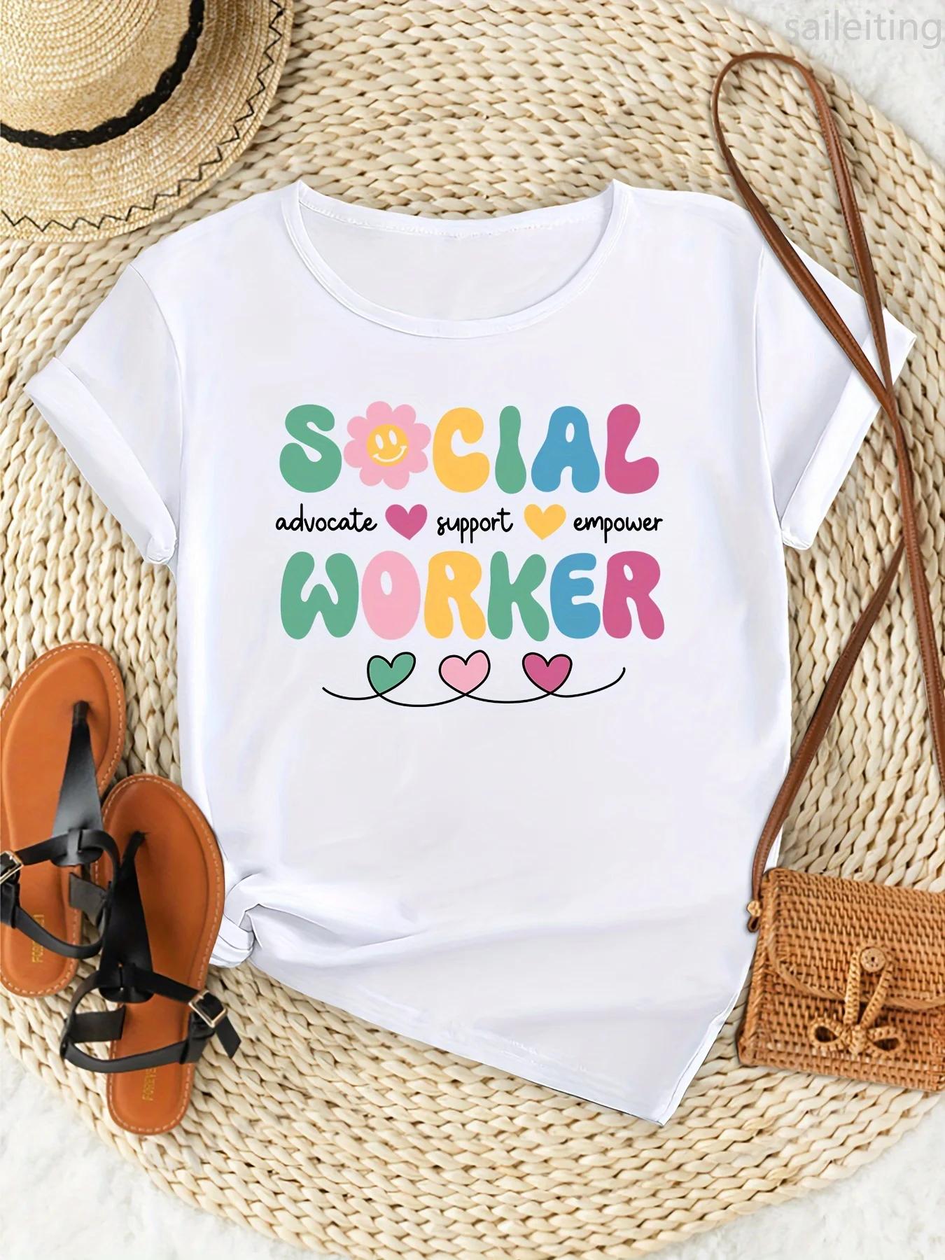 

Unisexs Social Worker Print Comfort Fit Short Sleeve Fashion Breathable Casual Summer Short Sleeved Harajuku Streetwear Tops Tee S