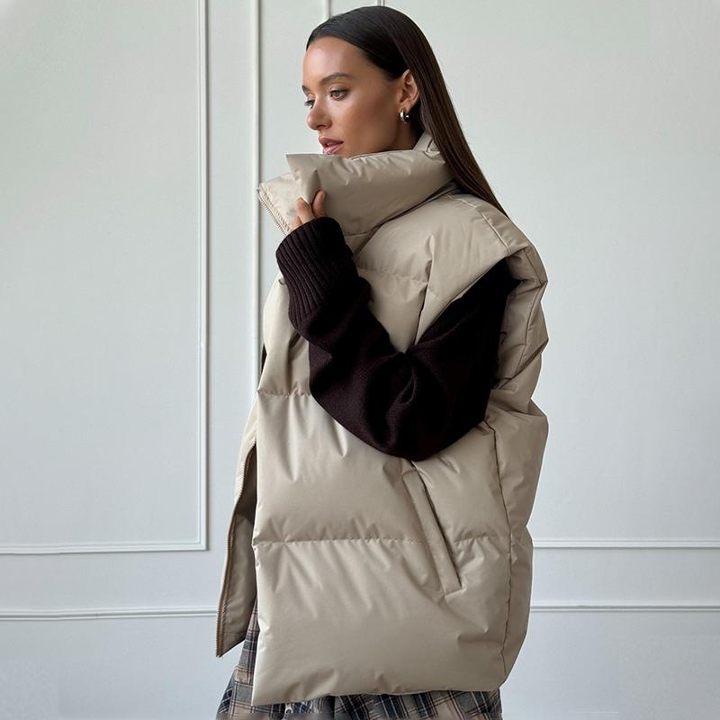 Damen Winter Warmer Gepolsterter Mantel Uni Ärmellos Locker Übergangsjacke Für Damen 2024 Herbst Neu Lässiger Parka Street Outdoor Jacken Damen Kleidung