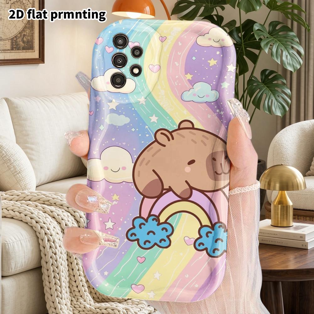 Phone Case: 2D Flat Samsung Galaxy A34 A35 M05 M06 S20 S22 S21 FE Plus 5G Protective Case, Couples Style, Rainbow Capybara, Christmas and Halloween Gi