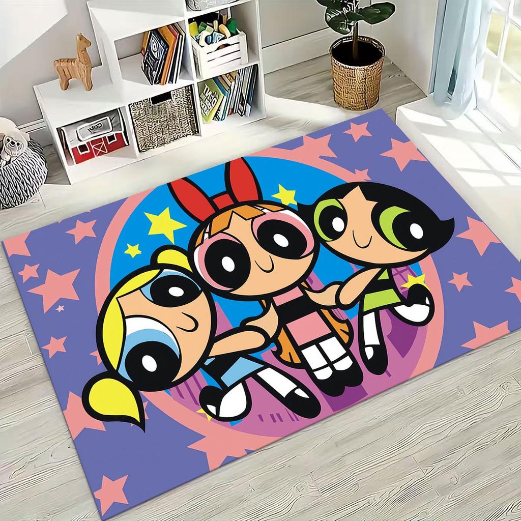 Cartoon P-Powerpuff Girl Cute Art Carpet Rug for Bedroom Living Room Sofa Home Doormat Decor,Large Kid Non-slip Floor Mat