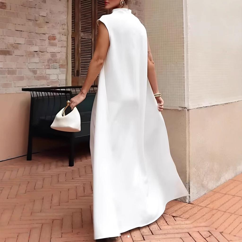 Women's Stand Collar Sleeveless Cape Jumpsuit Mid Waist Wide Leg Long Pants Solid Color Elegant Formal Evening Outfit Set