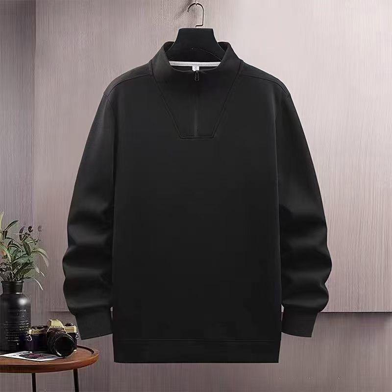Men's Thick Stand-Collar Half-Zip Casual Sweatshirt – Heavyweight, Spring/Autumn Trend, Solid Color