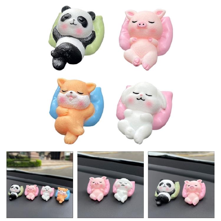 Enfeite de Decoração Animal de Desenho Animado Fofo Panda Dormindo Cachorro Porco Coelho Miniatura para Decoração de Mesa, Prateleiras ou Carro