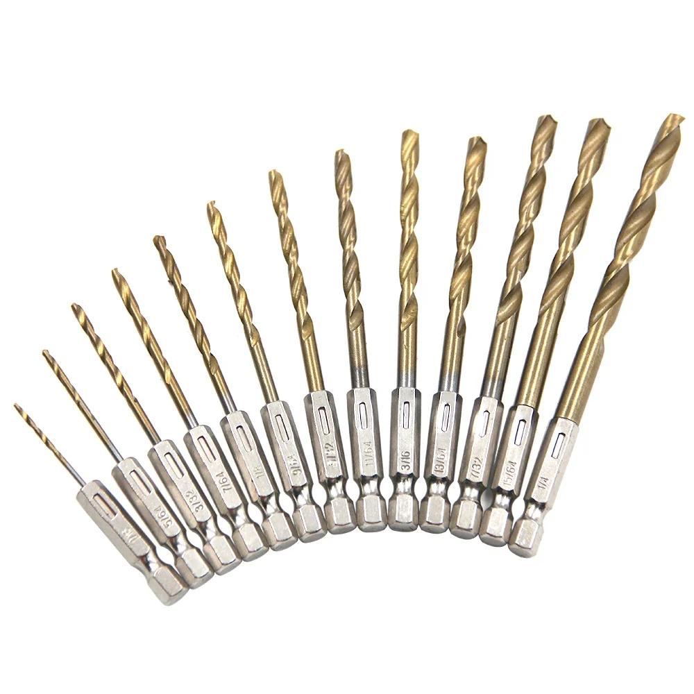 Hexagonal Handle 13pc Titanium Twists Drill 1.5-6.5mm Electric Drill Screwdriver Drilling Reaming Drill Tool Gun Drill Bit Set