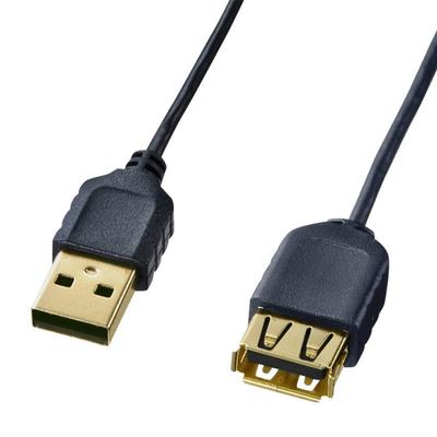 SANWA SUPPLY USB Extension Cable Female Extension Ultra-Thin (A-A Type), Black, 0.5m, KU-SLEN05BK