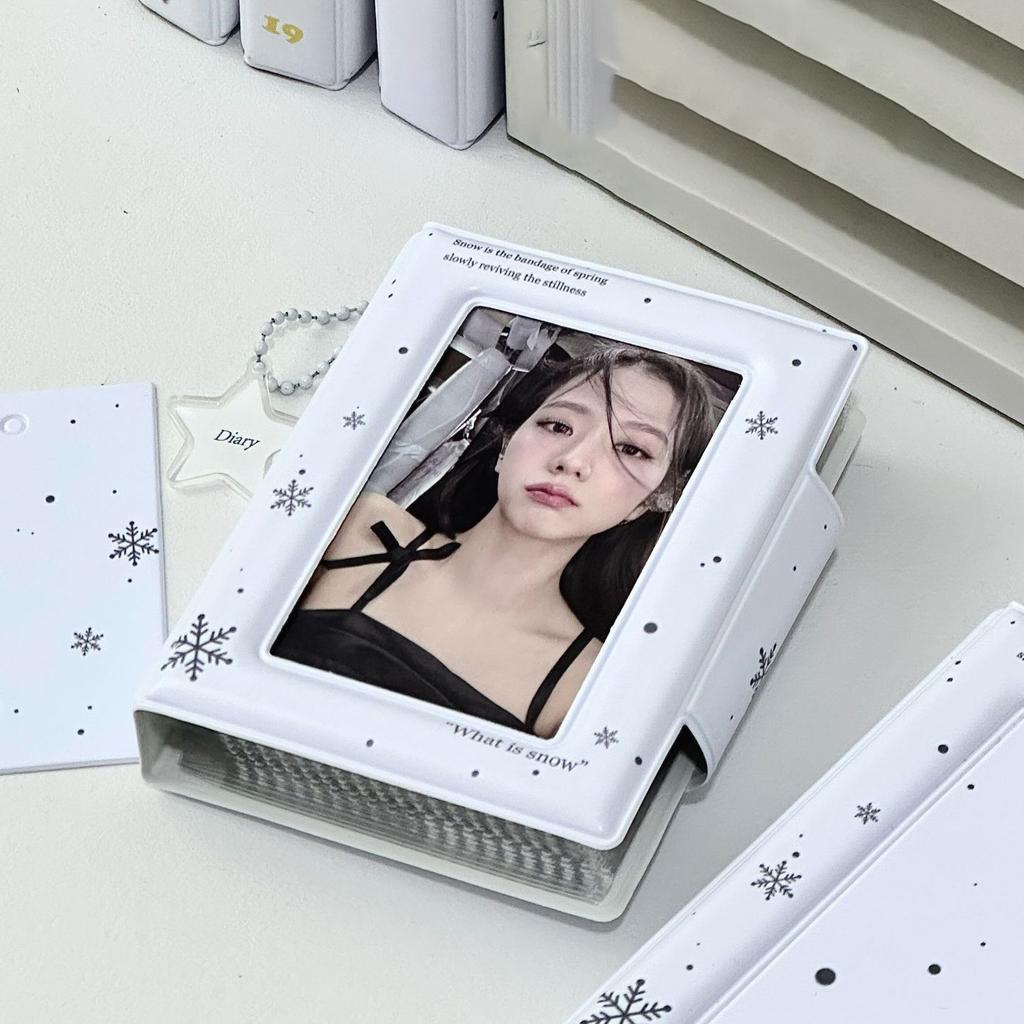 3-Inch Card Album Photo Storage White Snowflake Design Card Holder Card Organizer Fan Card Case Celebrity Card Holder