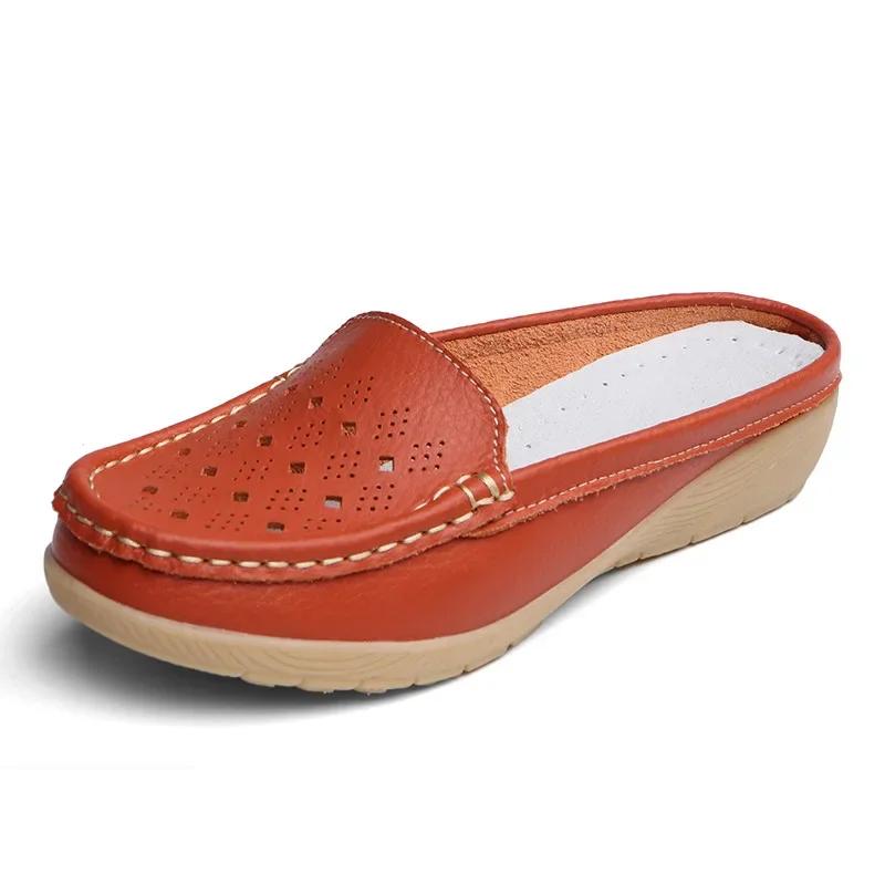 Fashion New Women's Wedge Shoes Female Round Toe Hollow Out Casual Half Slippers Moccasins Leisure Ladies Slip on Sneakers Mules