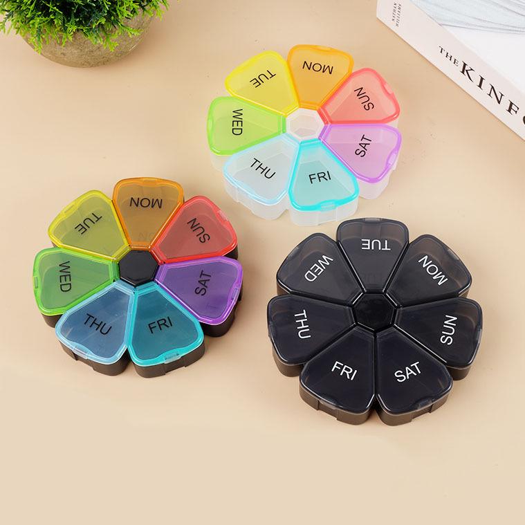 Portable 7-Compartment Weekly Pill Organizer, Petal-Shaped Supplement Dispenser