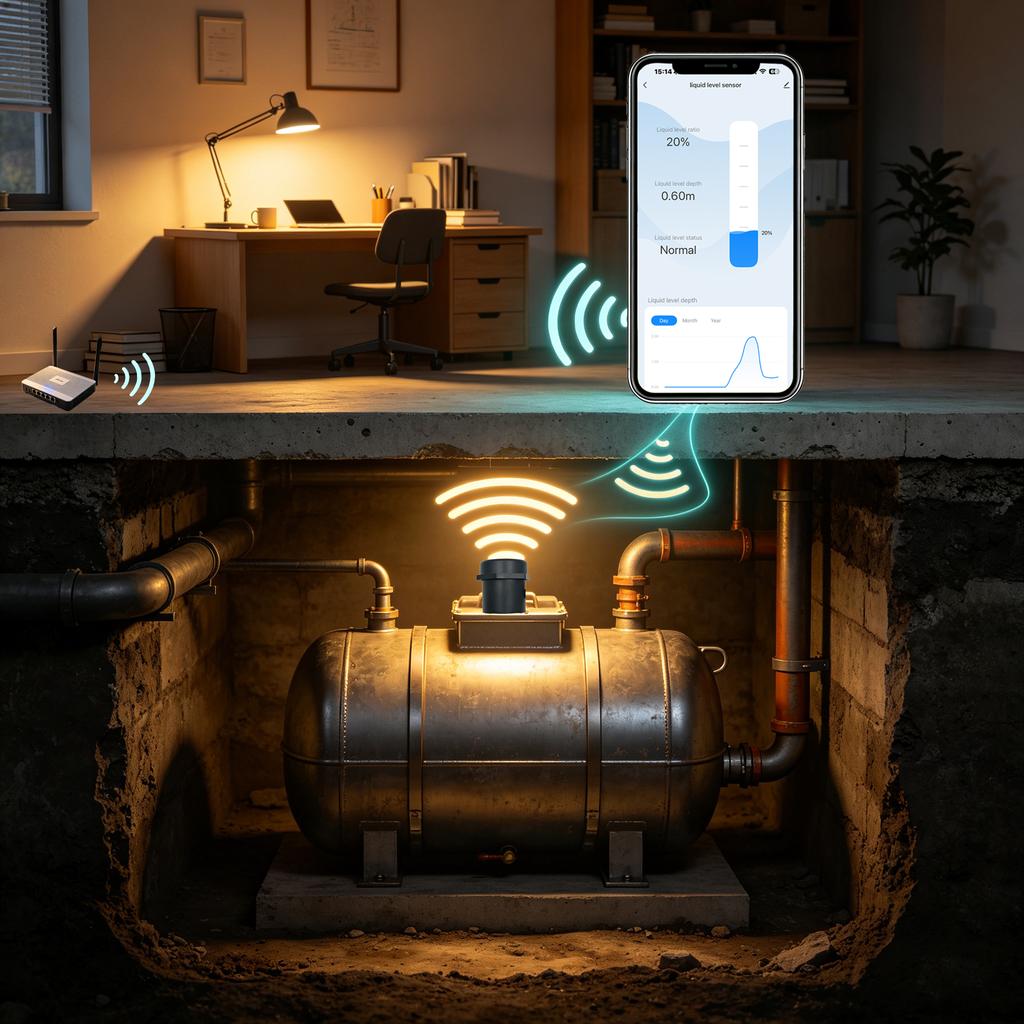 Tuya WiFi Smart Ultrasonic Liquid Level Sensor Water Tank Monitor With Real-Time Alarm Notification APP Remote Detector