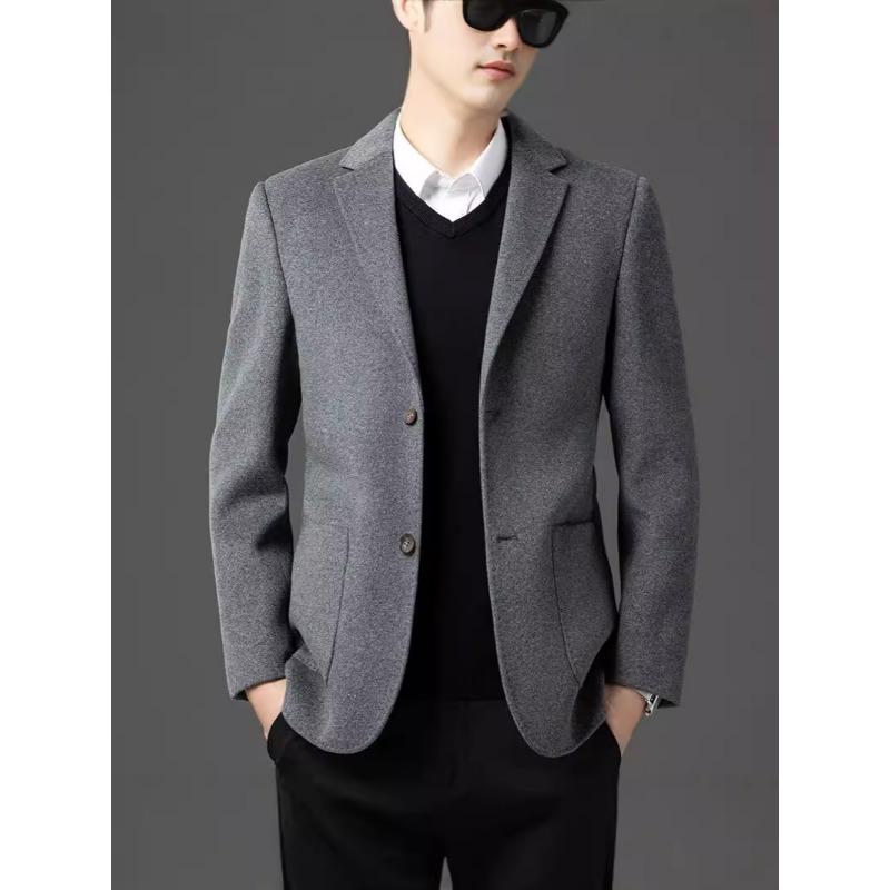 Autumn and winter wool coat men's fashion suit collar single-breasted down lining woolen business casual coat
