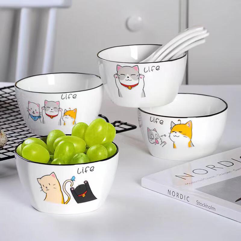 ZISIZ European Style Cat Print Ceramic Bowls (Set of 2)