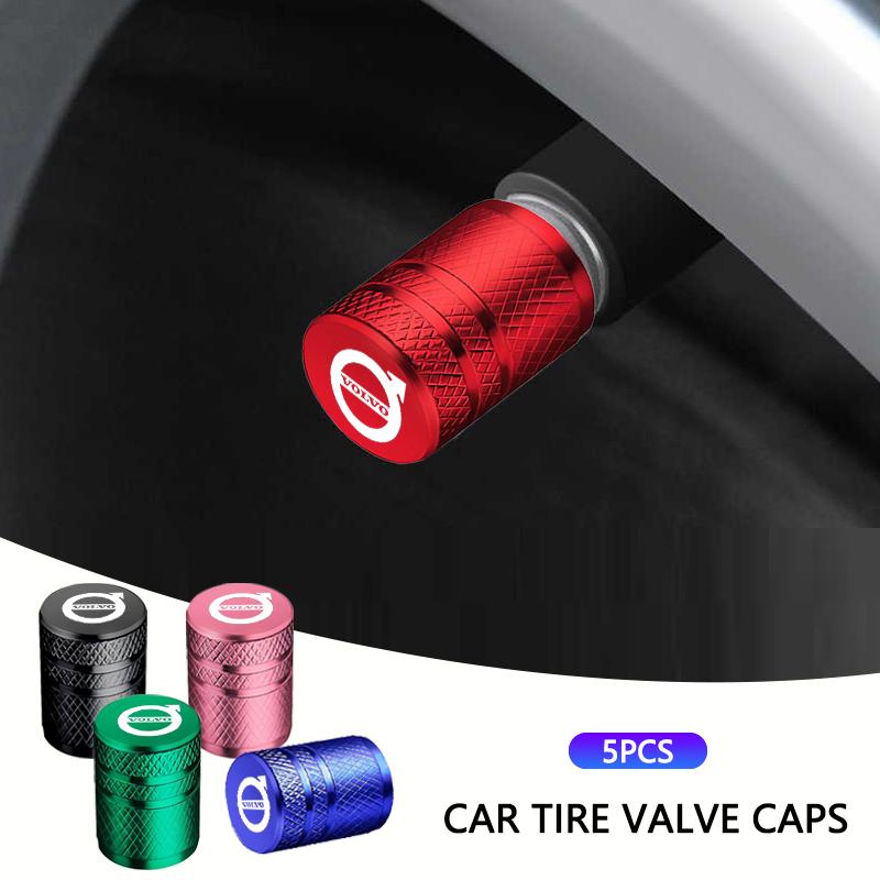 5Pcs Car Wheel Tire Valve Caps Metal Stem Protector Cover For Volvo EX90 V60 V40 XC90 S60 XC60 V50 V70 S90 XC40 S80 T6 V90 EX30
