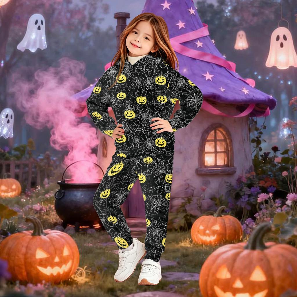 Kids Hoodie and Pants Set Halloween Print Pullover Sweatshirt for Boys Girls