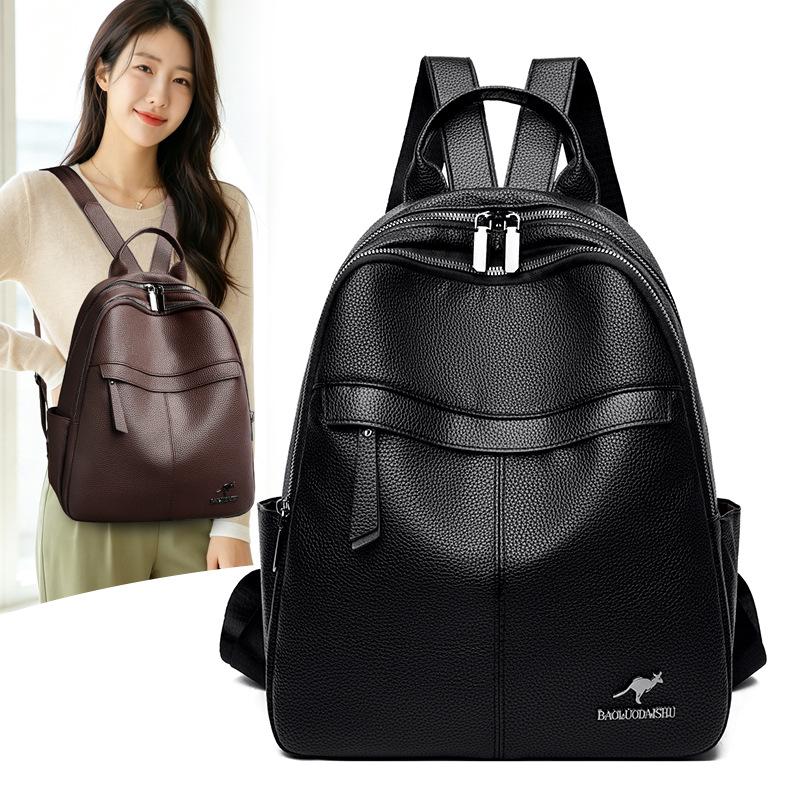Double-shoulder Bag, Large-capacity Student Schoolbag, Simple Soft Leather Travel Bag for Women
