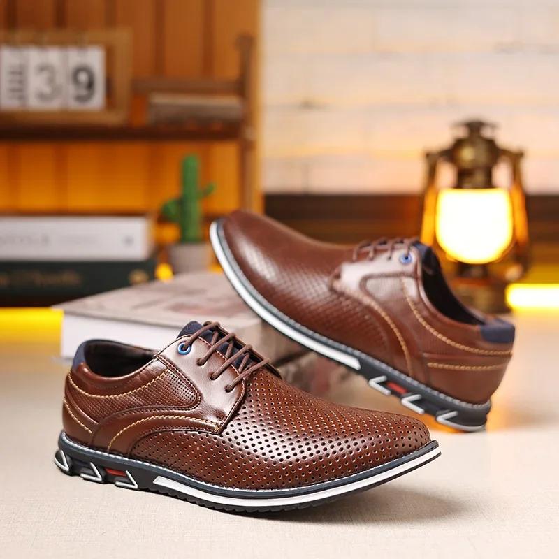Retro Men Business Shoes Brand Leather Shoes Fashion Casual Shoes for Men Office Brown Breathable Loafers Comfortable Men'shoes