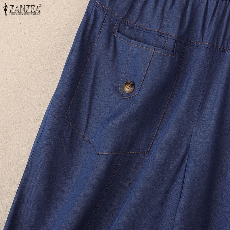 ZANZEA Women Summer Casual Elastic Waist Loose Cropped Pants
