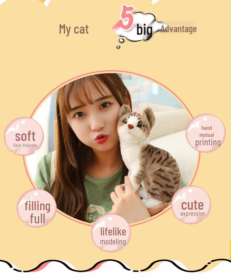 Realistic Plush Cat Figurine Toy