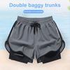 Men Beach Shorts Loose Double Layers Quick Dry Conservative Breathable Swimming Elastic Waist Plus Size Solid Color Swimming Trunks Water Sports