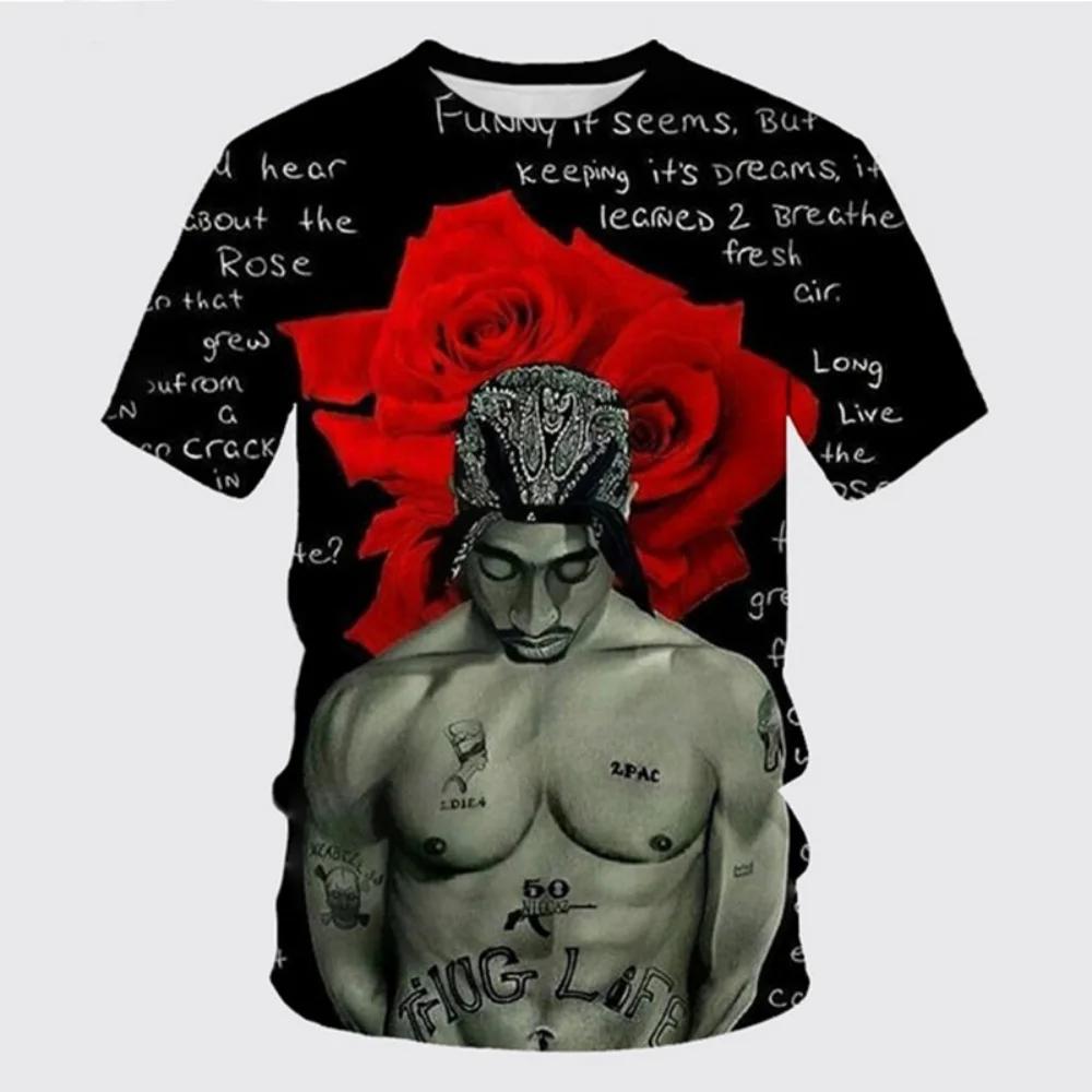 Huiteng1 Nieuw T-shirt Harajuku Heren T-shirt Mode 2pac Grafisch Hip Hop Herenkleding Zomer Casual Mode Ronde Hals Korte Mouw Tops 2XL