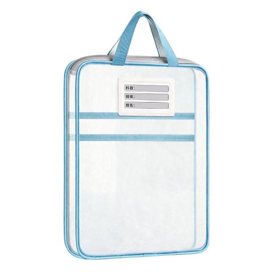 Waterproof Zipper Bags Transparent Nylon Document Bag, Portable Lightweight Mesh File Organizer with Student Study Essentials And Strap, Large
