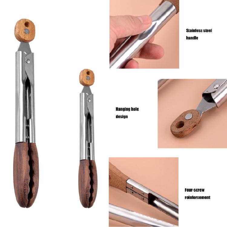 High Quality Wooden Salad Tongs with Stainless Steel Handle Kitchen Utensils Tongs for Easily Food Gripping