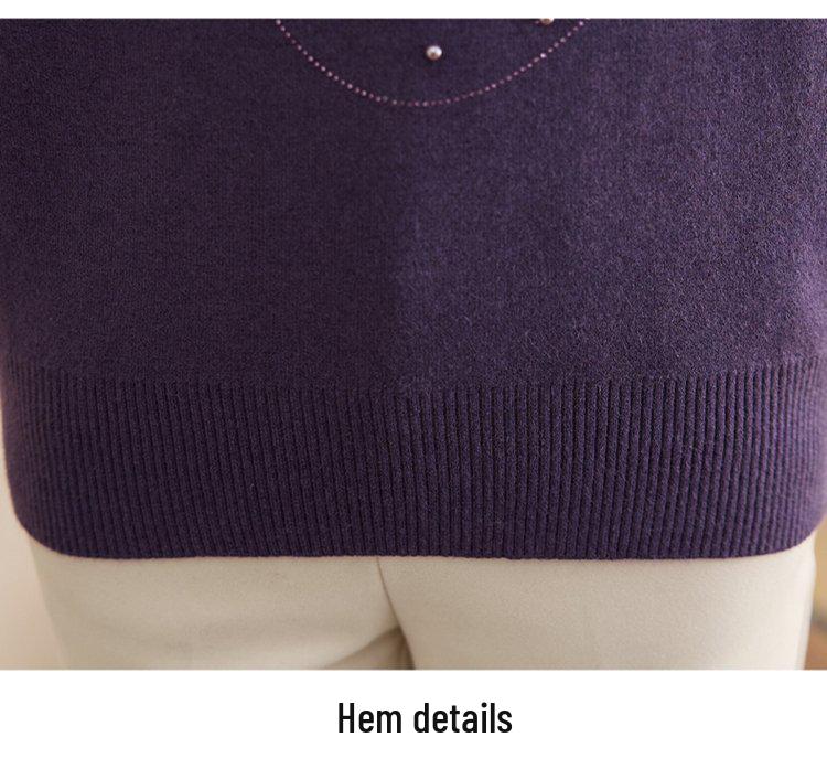 Mom's Velvet Thickened Knit Two-Piece Sweater for Autumn/Winter - Mid-Age Half-High Collar