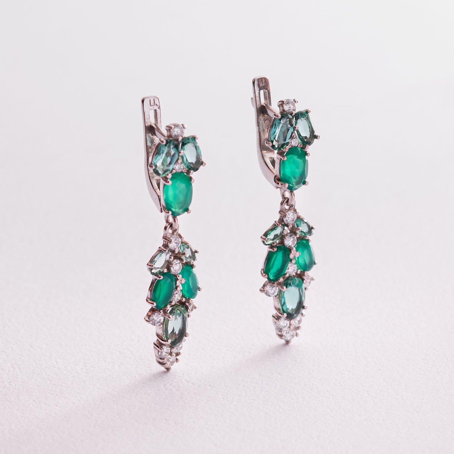 

Срібні сережки з аметистом і фіанітами. срібний