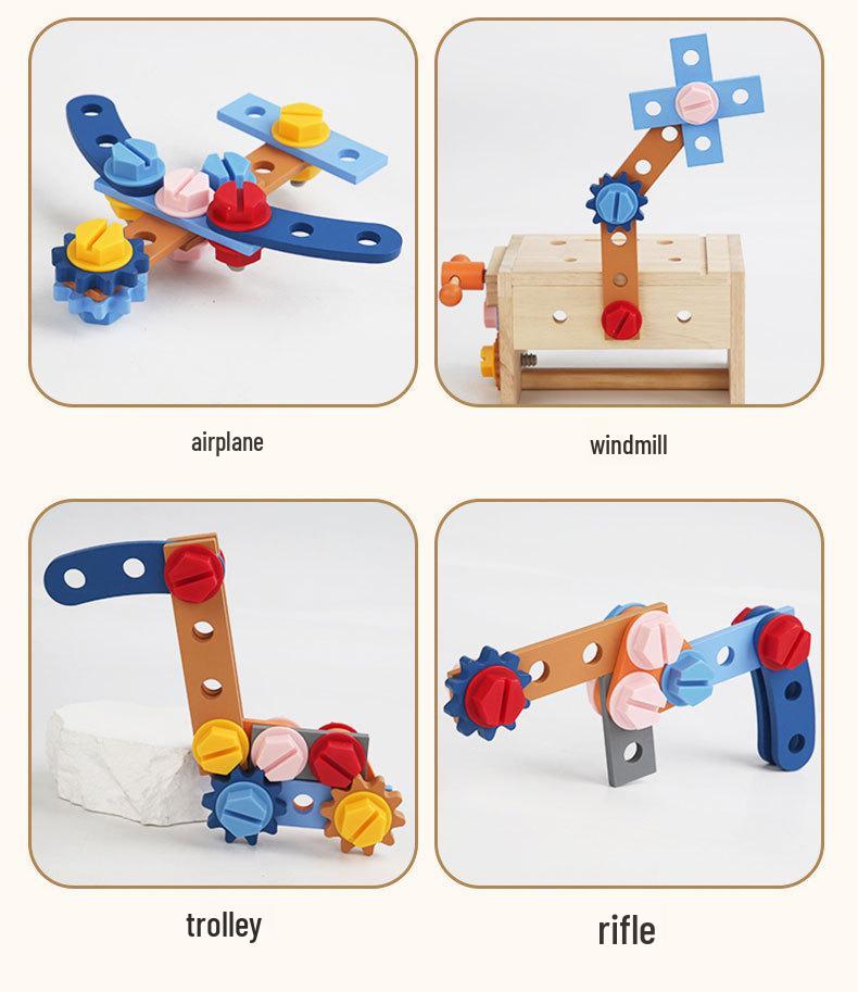 Children's Wooden Tool Bench Set - Educational Assembly Toy Kit