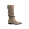Fashion 2025 Luxury Genuine Leather Boots Women Suede Nubuck Cowboy Botas Femmes Mid-Calf Pleated Chunky Botines Fur Winter Snow Shoes