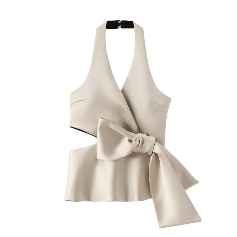 Araltay Fashion Style Women's Clothing New Sexy Bowknot Decoration Silk Satin Texture Halter Top 3506399