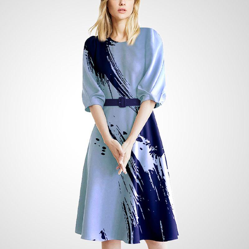 

Женская одежда Элегантное приталенное синее платье с принтом Blue Print S