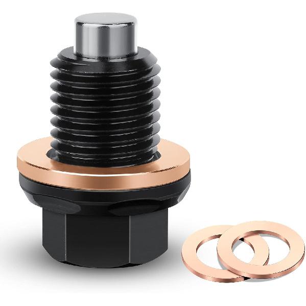 M14 x 1.5 Magnetic Oil Drain Plug T6 Aviation Aluminum with Red Copper Crush Washer Gasket Compatible with Ford GM Hyundai KIA and More Select Models