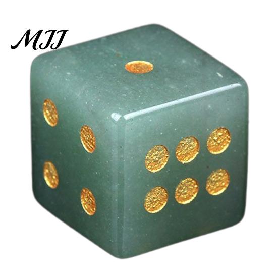 Tabletop Game Dice Natural Hand Carved Stone Dice, Mini Healing Faux Crystal Casual Night 6-Sided Golden Dots for Board Game, Casino Polished
