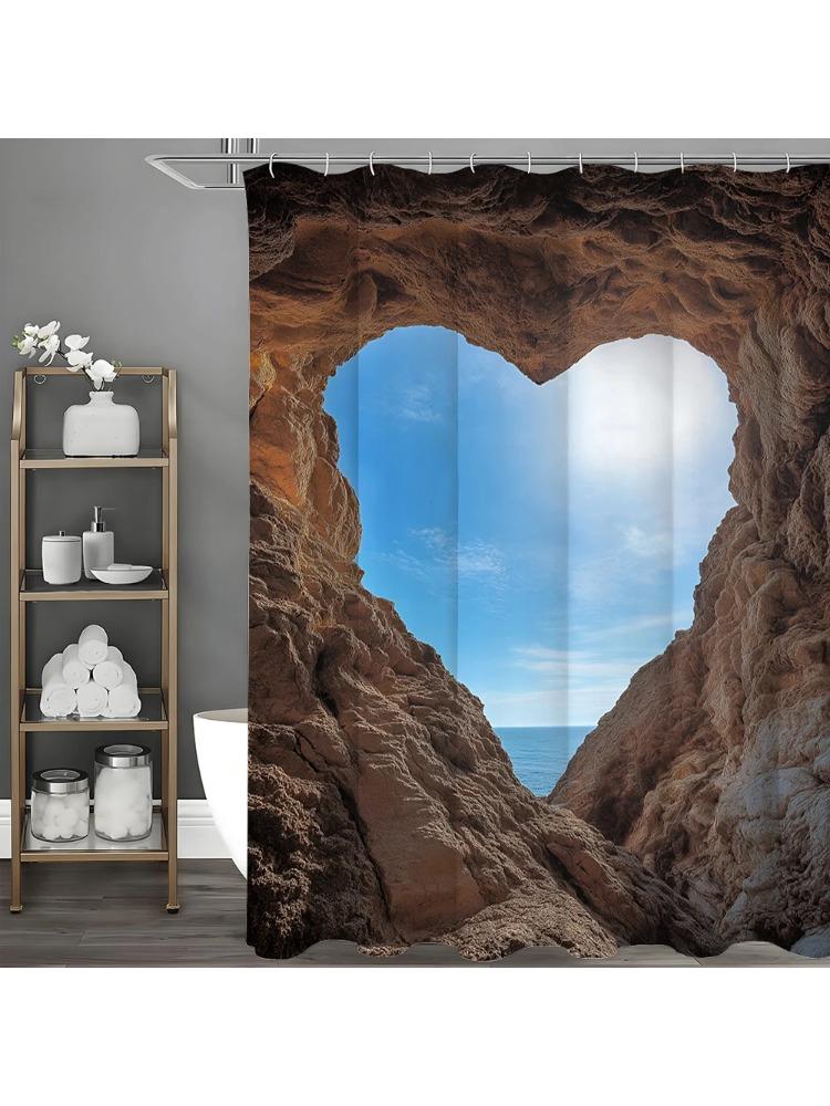 

Mediterranean Sea Heart Shaped Tree Hole Shower Curtain, Bathroom Decorative Shower Curtain, Waterproof Shower Curtain With Hook W60H190(CM)-1 Pcs