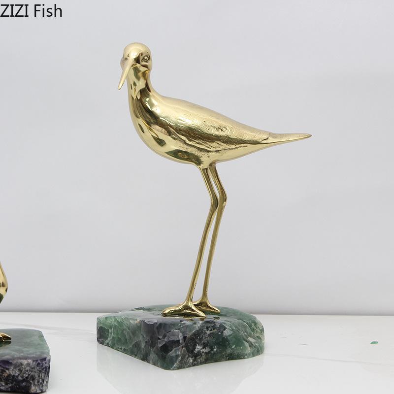 Golden Brass Bird Crafts Marble Base Creative Ornaments Desk Decoration Gold-plated Bird Artwork Statue Room Aesthetic Decor
