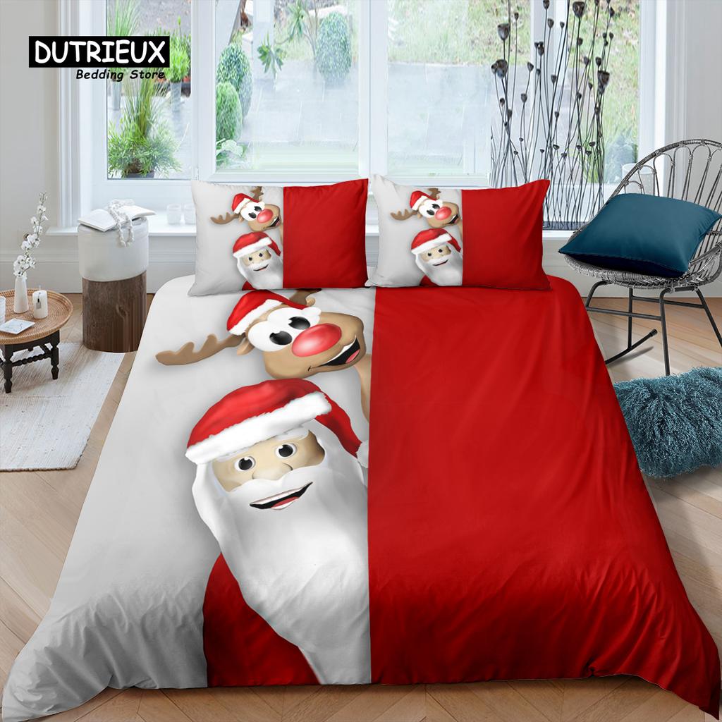 Home Living Luxury Santa Claus Bedding Set Christmas Duvet Cover Set Pillowcase Kids Bedding Set Queen and King EU/US/AU/UK Size