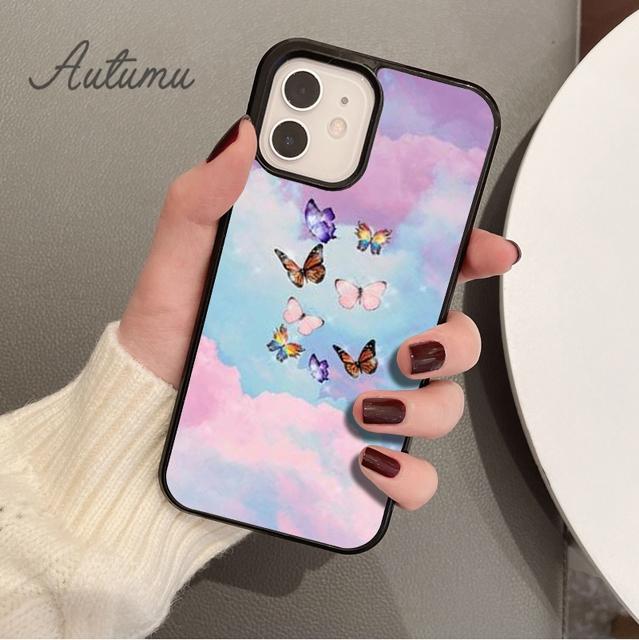 Cute Butterfly Flowers Phone Case for iPhone 11 12 13 14 Pro Max Mini X XR XS SE 2020 5 6S 7 8 Plus Samsung Galaxy S21 S22 Cover