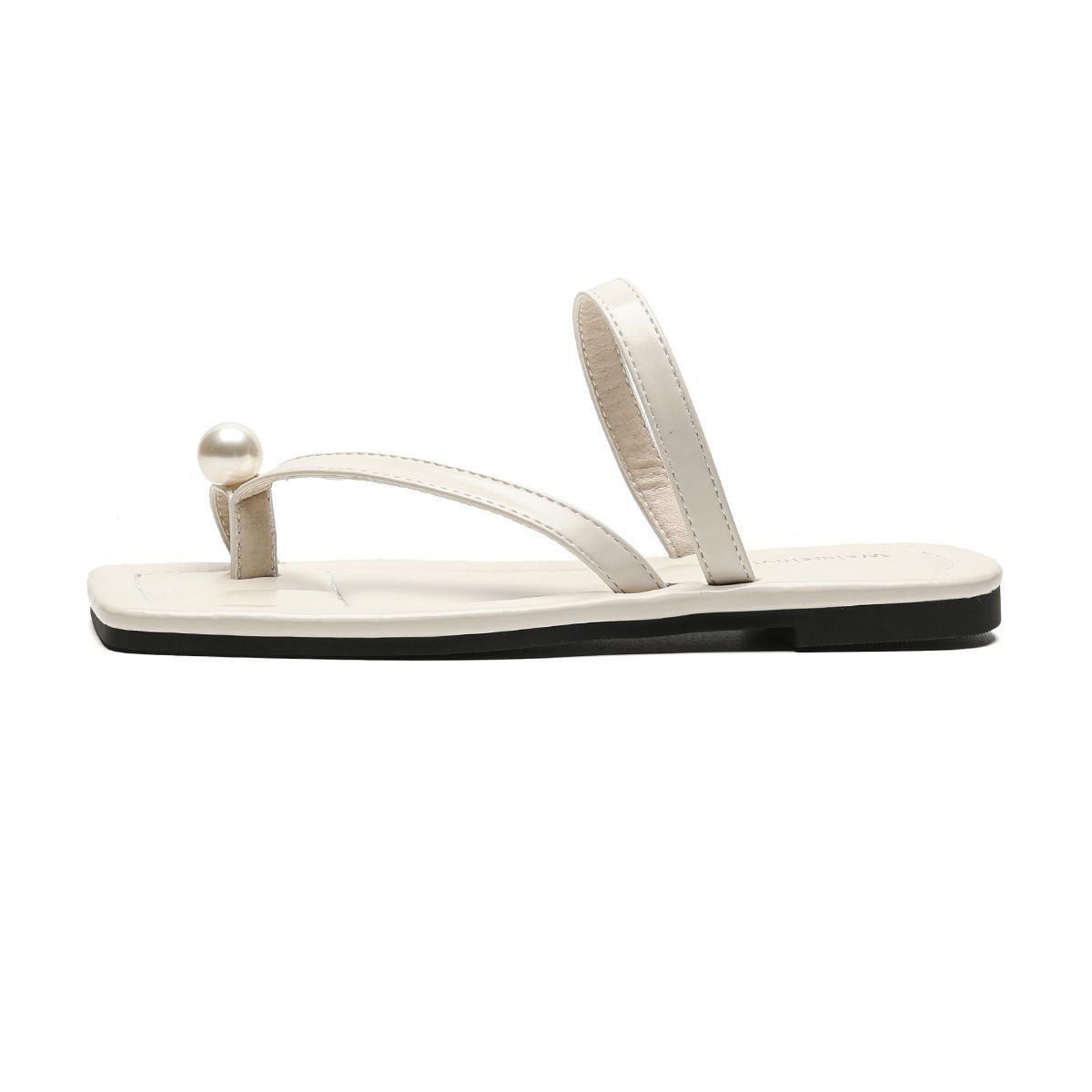 

Weiwei girl 2218-1 шлепанцы с квадратным носком женские летние фея ветер жемчуг пляжные на плоской подошве крутые шлепанцы 35 абрикосовый