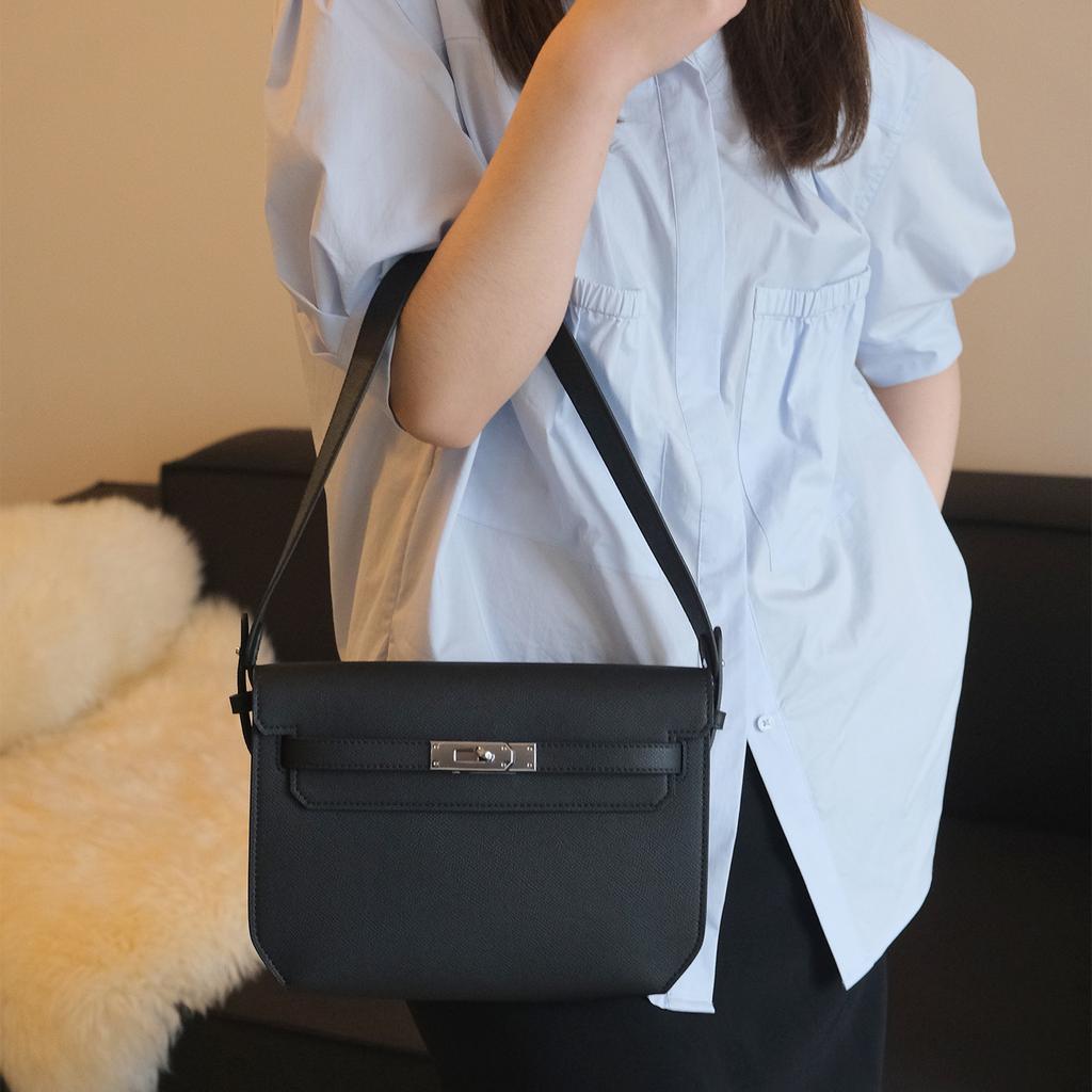 Hand-held Briefcase, Leather Single-shoulder Underarm Bag, Unisex Crossbody Messenger Bag