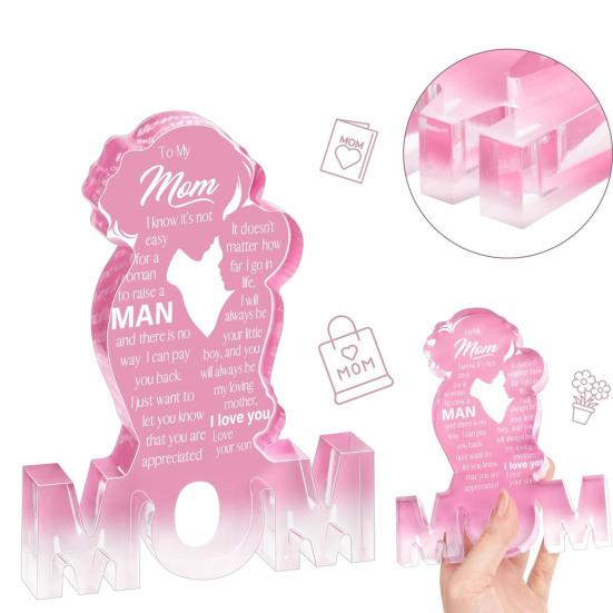 Printed Acrylic Ornament Gifts for Mom Gifts from Daughter or Son Standing Heart or Butterfly Shape Clear Acrylic Sign Mother's Day Gift for Mom
