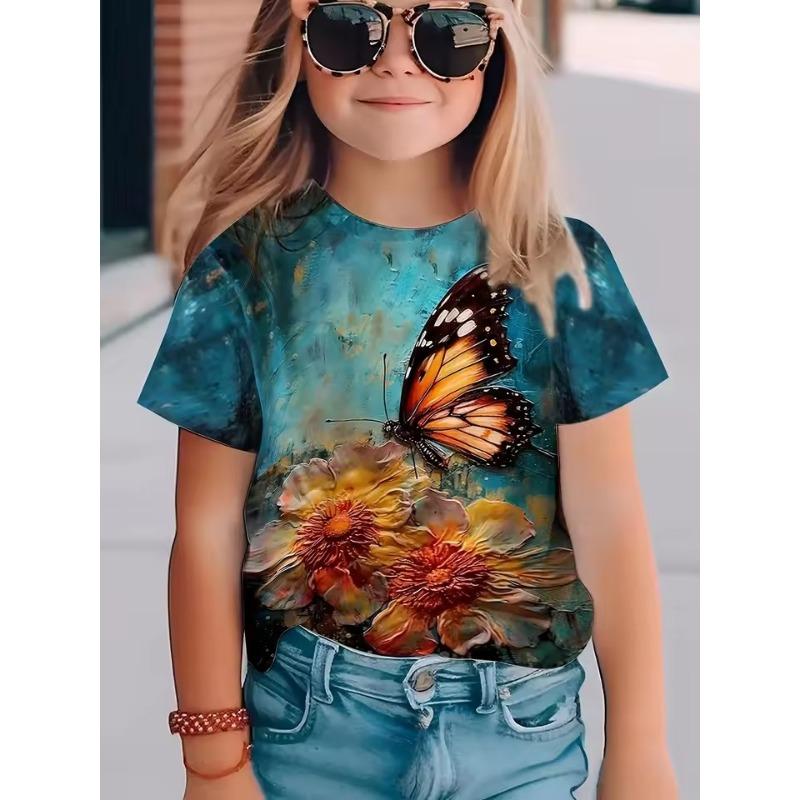 Children's Clothing Girl T-Shirt Short Sleeve Child T-Shirt Cute Animals Print Casual Round Neck Girl Tops Kids Summer Clothes