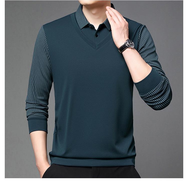 Winter Sale: Men's Fleece-Lined Two-in-One T-Shirt with Shirt Collar – Thick, Warm Base Layer