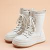 Women's Winter Chunky Platform Snow Boots Lace-Up Non-Slip Warm Fur Lined Ankle Booties Comfortable Walking Shoes Leather Mid-Calf Boot for Women
