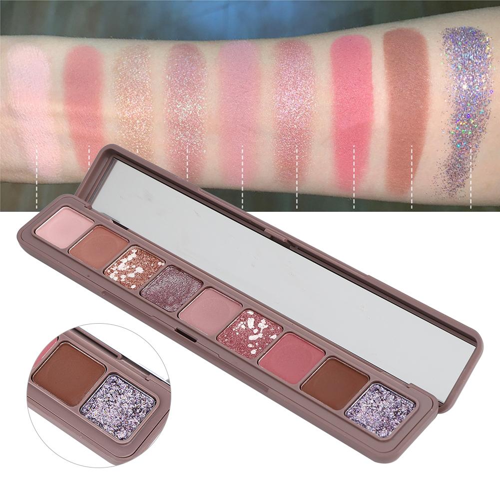 9Color Matte Glitter Soft Nude Eyeshadow Compact Earth Tone Cosmetics 13.5g