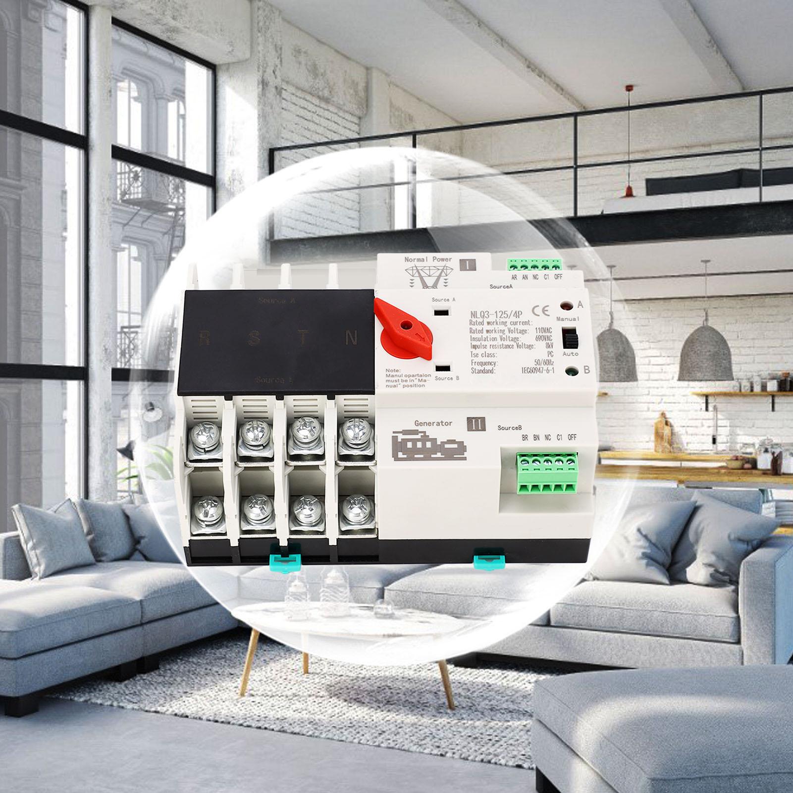 

4P Dual Power Transfer Switch Automatic Manual Changeover Switch 35mm Rail Mounting AC110V 63A